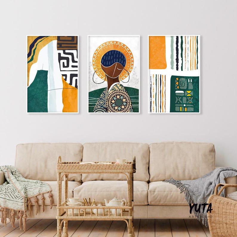 Modern Abstract African Art, Gallery Wall Set of 3 Prints. Black Woman ...