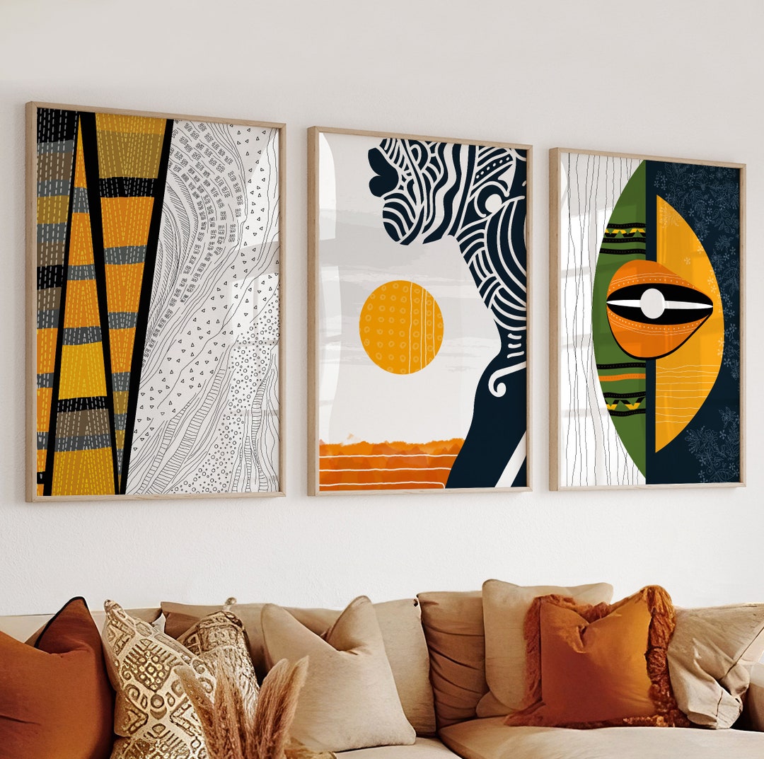 Contemporary African American Art Set of 3 Prints. Three Peace Modern