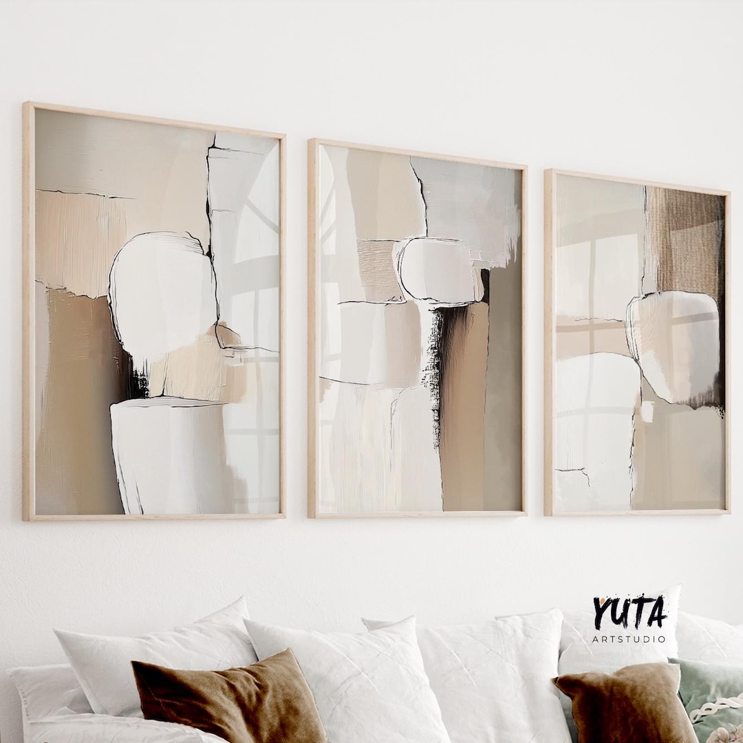 Neutral Abstract Painting Set of 3 Pieces. Modern Earth Tone Wall Art ...