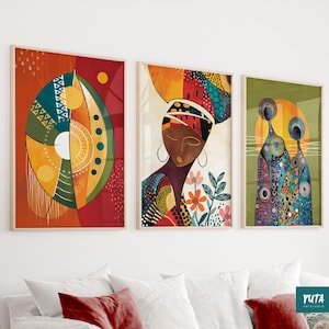 Afroamerikanische Wandkunst 3er-Set, bunte schwarze Porträtdrucke, abstrakte afrikanische Kunst, ethnische Boho Wohnkultur