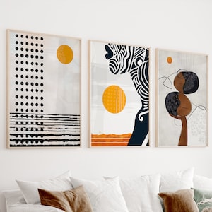 Modern african american art set of 3 print. Abstract black woman gallery wall set, colorful africa wall art. Minimalist apartment decor