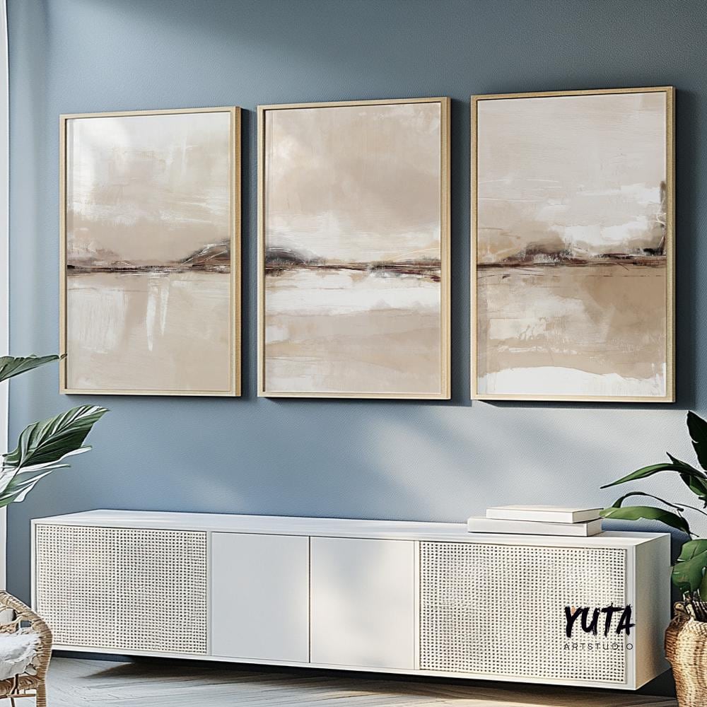 Abstract Art Print Set of 3 Modern Neutral Gallery Wall Art. Pastel ...