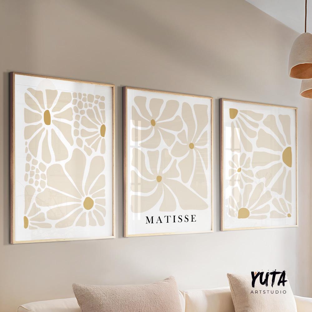 Neutral Beige Matisse Flower Set of 3 Print. Light Floral Minimalist ...