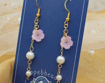 Elegant pearl and cherry blossoms | Hypoallergenic, nickel-free, .925 sterling silver plated hooks