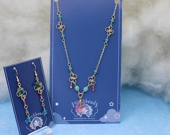 Conjunto de aretes y collar con detector de veneno. Aretes inspirados en el anime de boticario, ganchos hipoalergénicos rellenos de oro de 16 quilates.