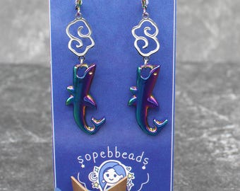 Pendientes de acero inoxidable inspirados en tiburón, dorado y plateado