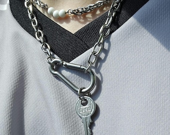Collar de acero inoxidable con mosquetón para llaves, orgullo lésbico wlw, queer