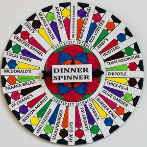 Custom/Personalized Restaurant Dinner Spinner - Choose your favorite colors and restaurants and let the dinner spinner decide where to eat!