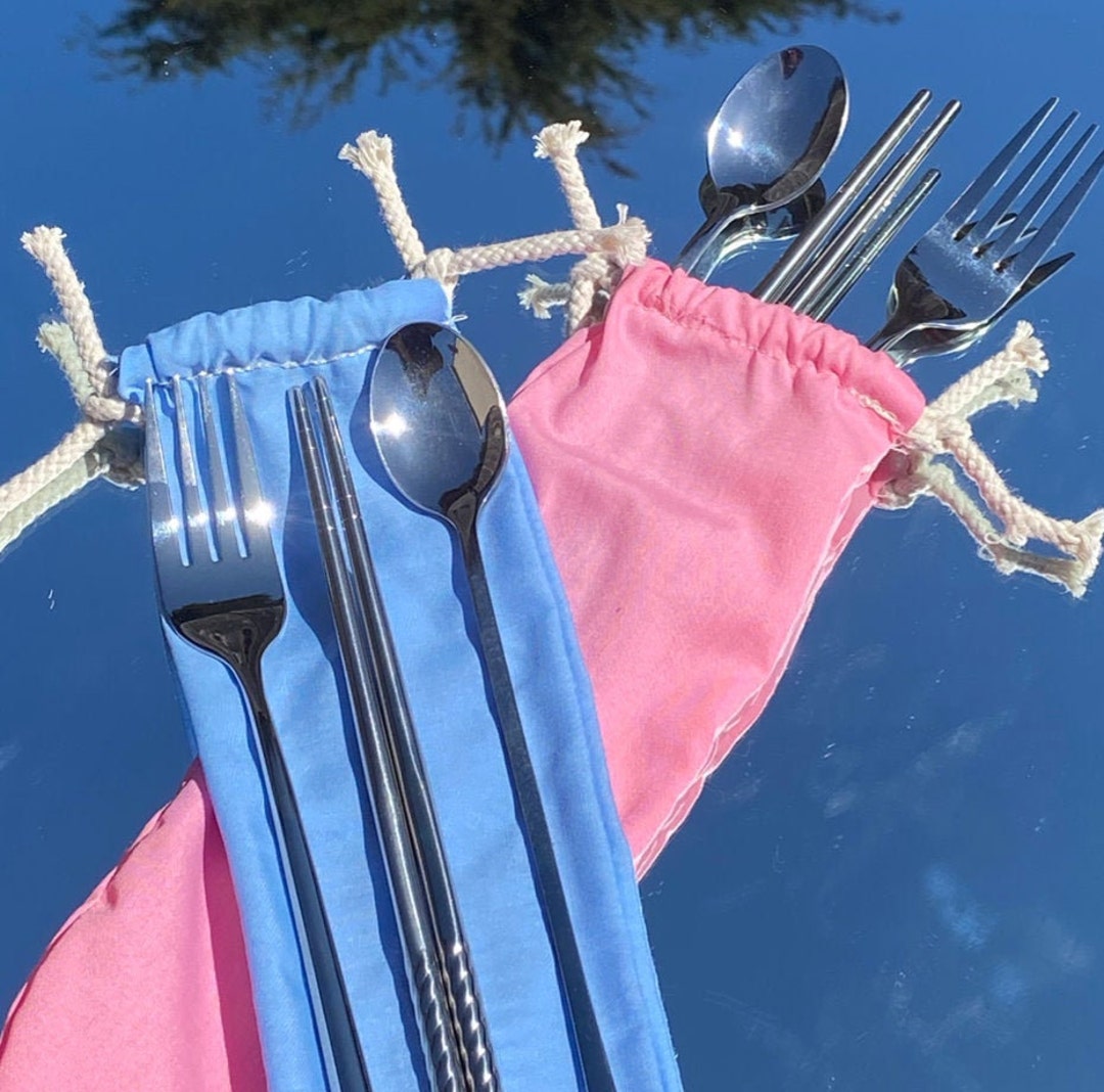Reusable Cutlery Set in Handmade Drawstring Bag Etsy