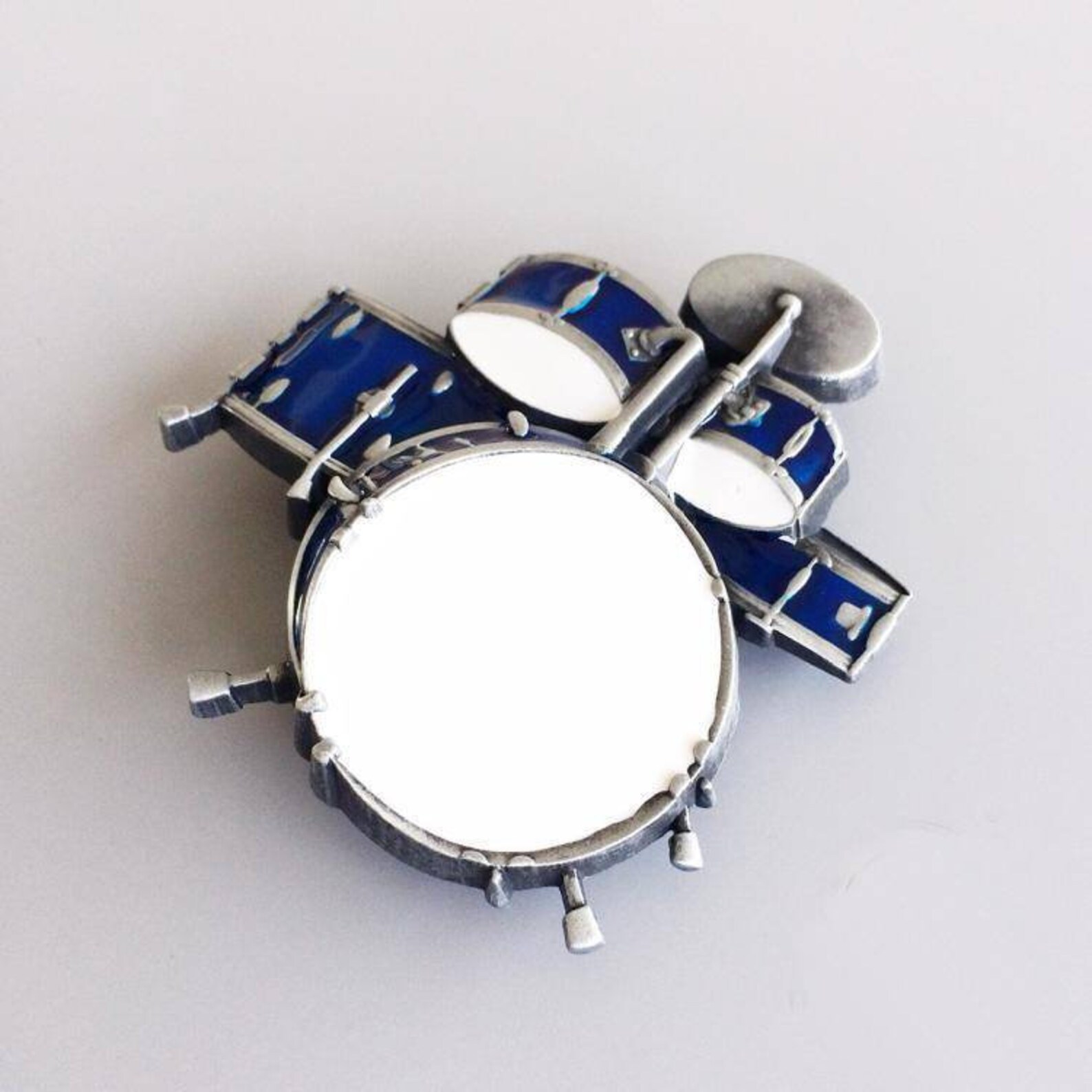 New Vintage Drum Kit Blue Enamel Music Belt Buckle Etsy