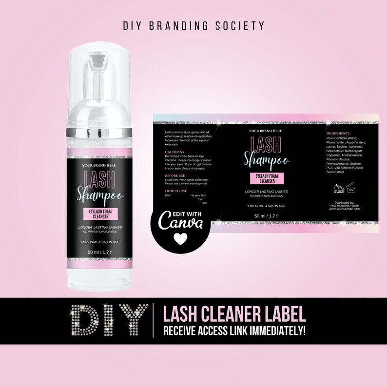 Eyelash Cleanser Foam Bottle Label Lash Bath Labels DIY Lash Etsy