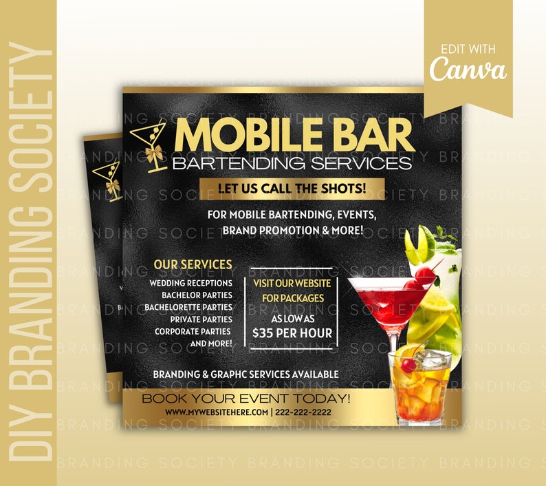 Mobile Bartending Flyer Mixologist Flyer Start a Bartending Etsy