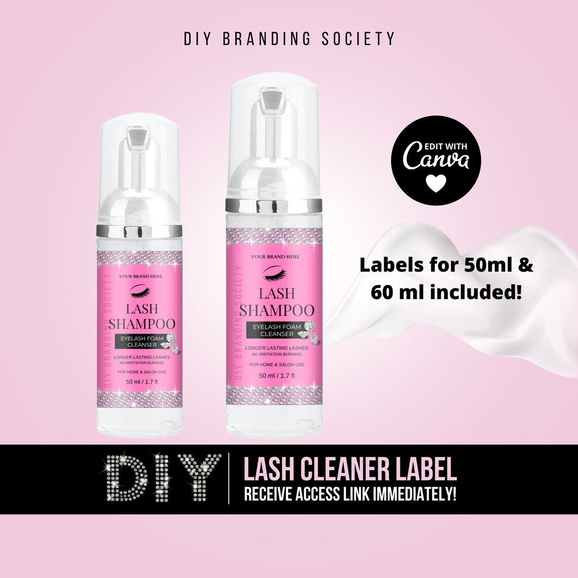 Eyelash Cleanser Foam Bottle Label Lash Bath Labels DIY Lash Etsy