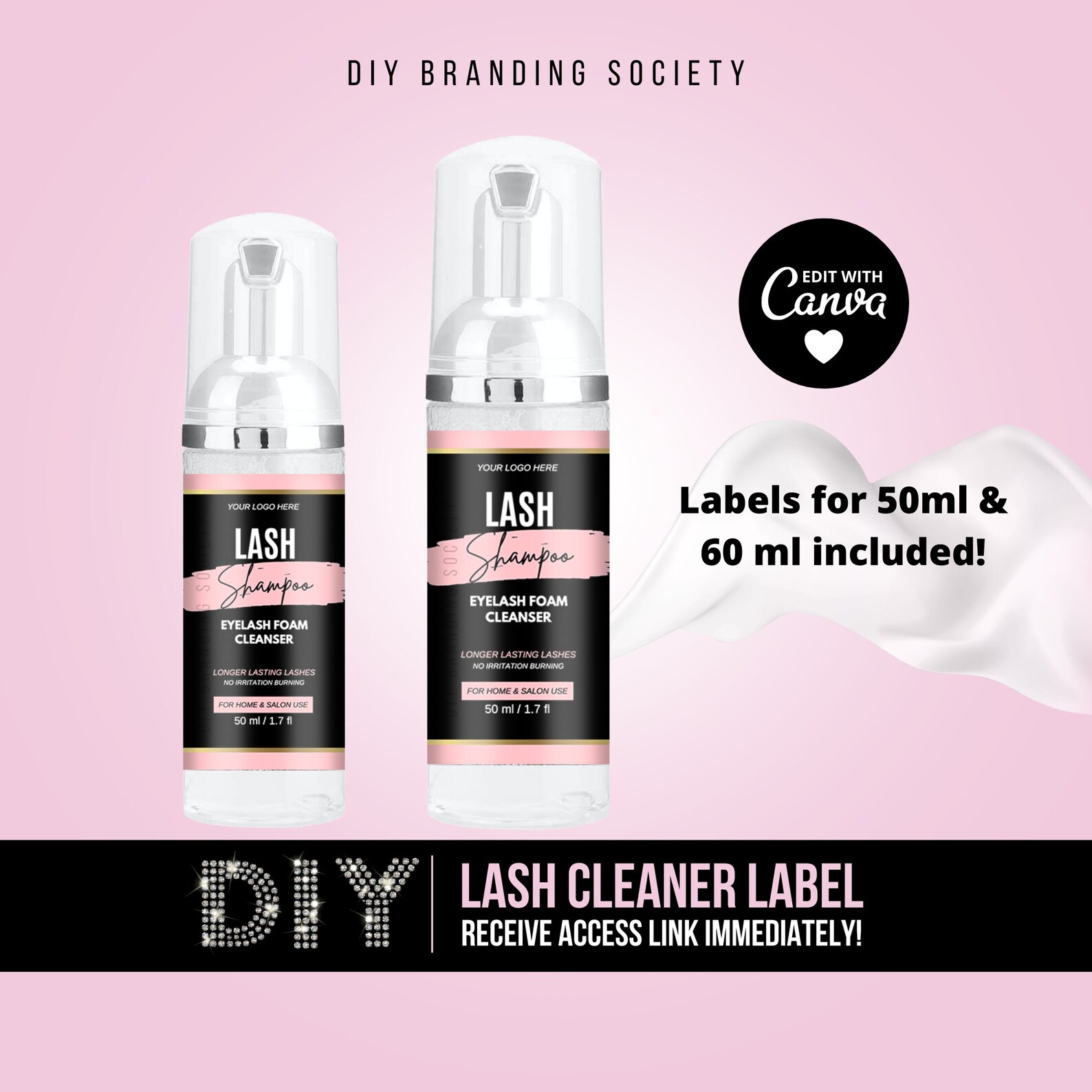 Eyelash Cleanser Foam Bottle Label Lash Bath Labels DIY Lash Etsy