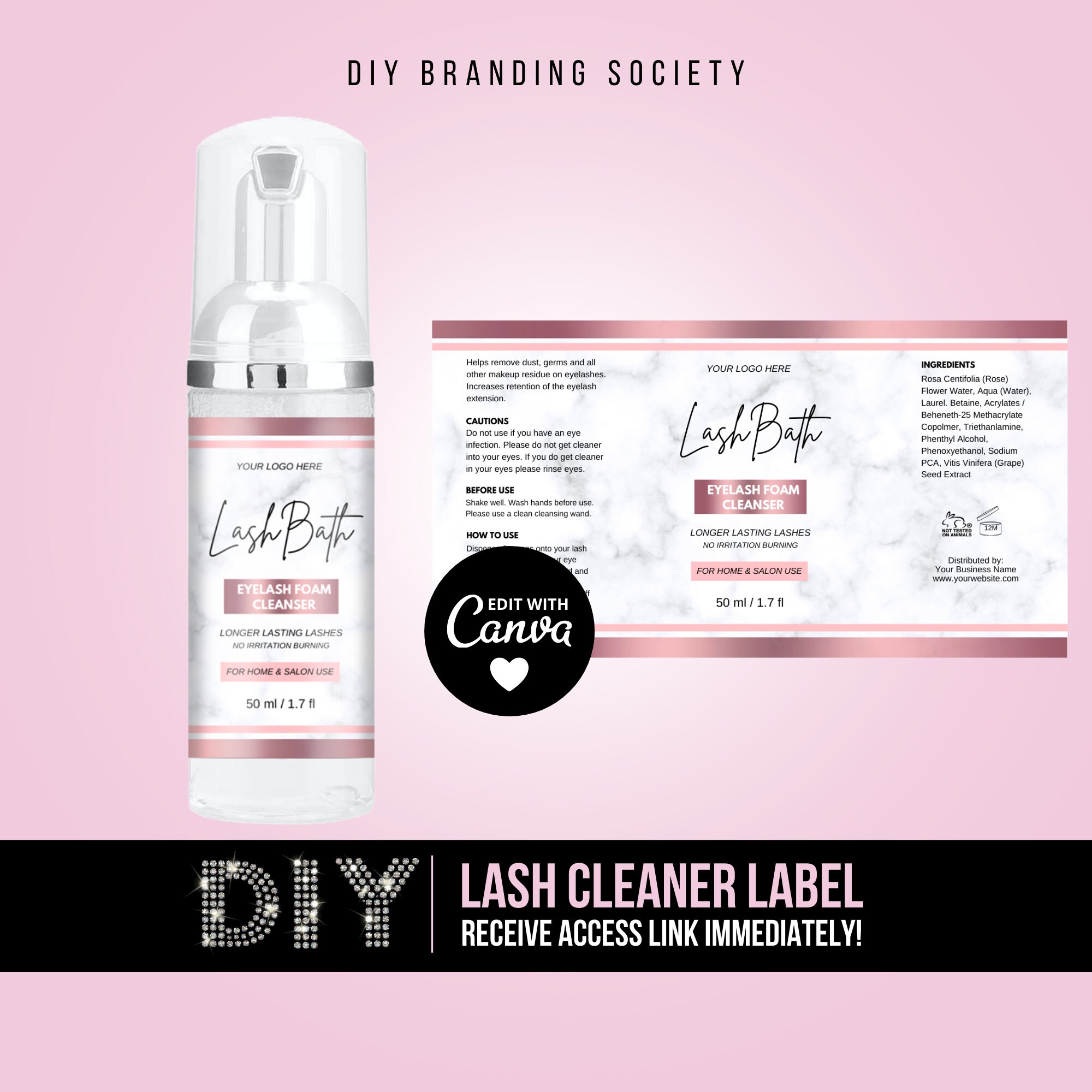 Eyelash Cleanser Foam Bottle Label Lash Bath Labels DIY Lash Etsy