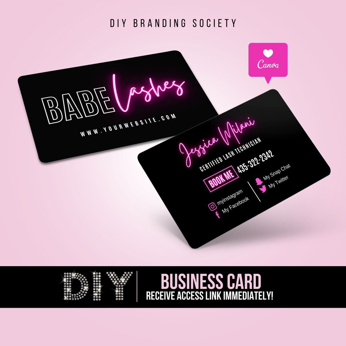 Lash Tech Business Card Credit Card Style Business Card Etsy
