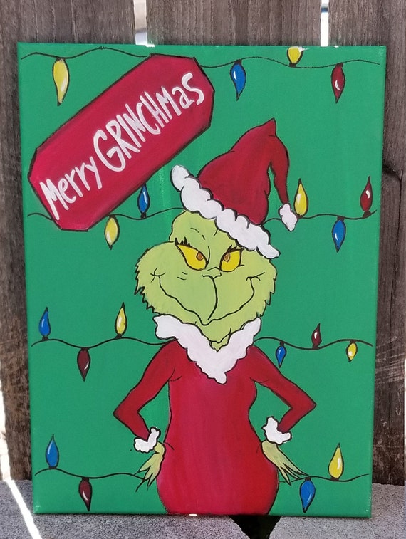 Die Grinch Handbemalte Leinwand Etsy