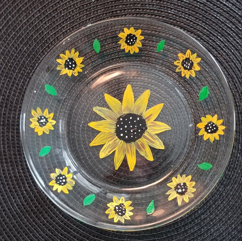 Hand Painted Sunflower Dessert Plates and Mugs 4 Piece Set Etsy