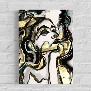 Wonder: Abstract Portrait - Vibrant art evoking ambition and vibrant aspirations. Unique wall decor. Black, white & gold