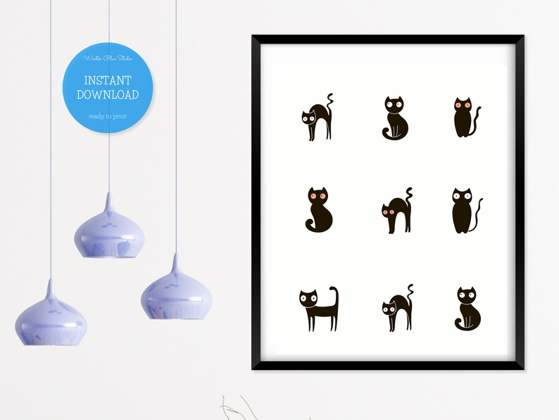 Cat Wall Art Cat Poster Black Cat Wall Art Cat Lover Gift Etsy UK