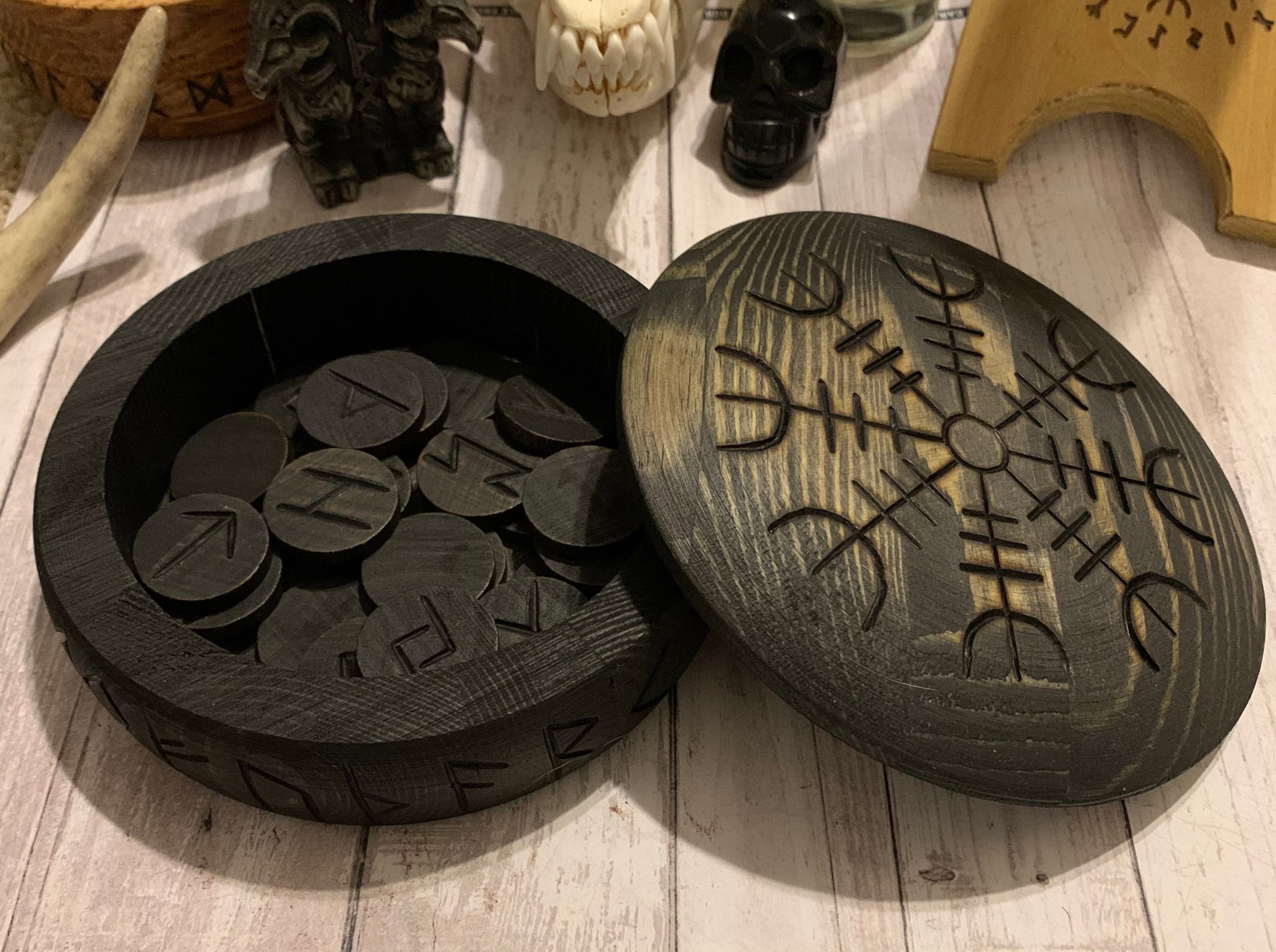 Helm Of Awe Rune Box Ebony Black Wood Runes Futhark Etsy