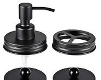 Mason Jar Lids, Bathroom Accessories Kit | Stainless Steel 304 | Black Mason Jar Lids