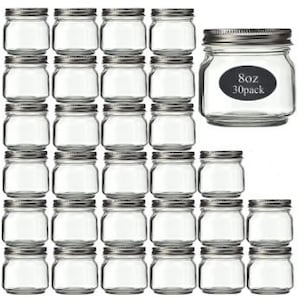 30PK Glass Jars 8 Oz Small Square Jars Silver Lids One Piece Lids 