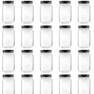 20PK | 16 oz. Plastic Mason Jars | Black Metal One Piece Lids