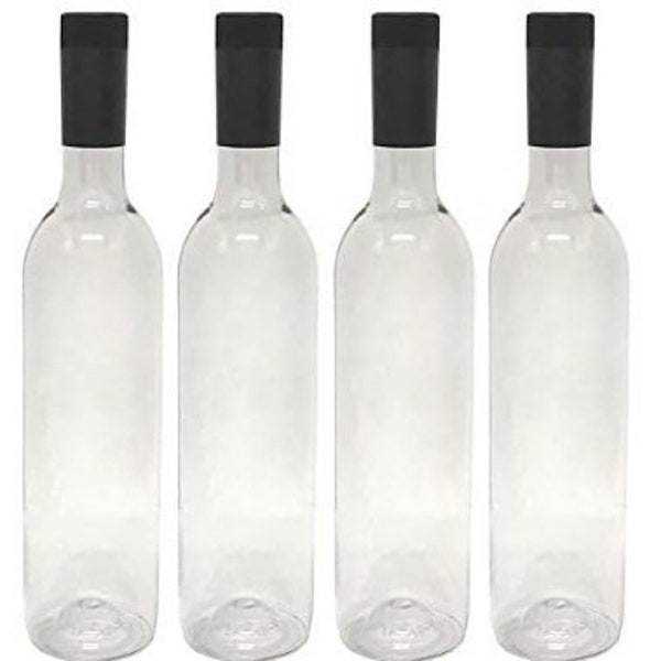 4 Pack | Plastic Wine Bottle 750ML (25oz.), Plastic, Clear Bordeaux Round, 12" H X 2.75" D