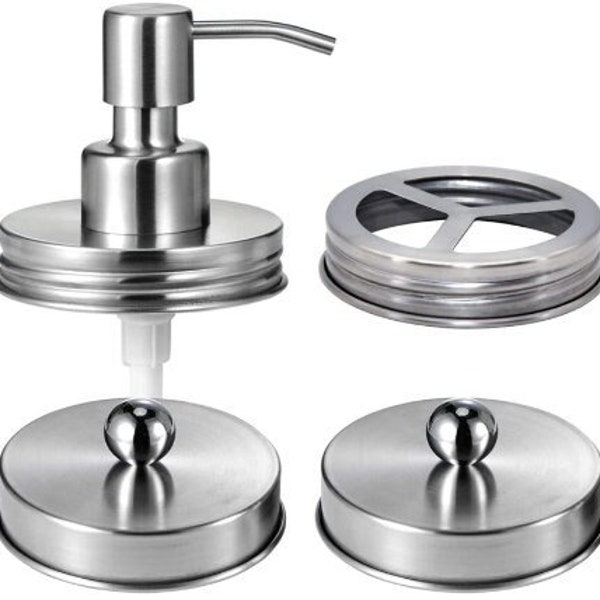 Mason Jar Lids, Bathroom Accessories Kit | Stainless Steel 304 | Silver Mason Jar Lids