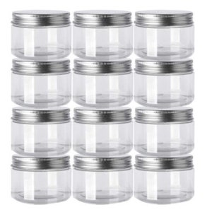 12 PK 4oz Wide Mouth Plastic Jars One Piece Metal Lids 