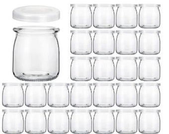 40 PK | 6 oz Glass Yogurt Jars | Clear Plastic Lids