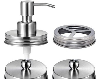 Mason Jar Lids, Bathroom Accessories Kit | Stainless Steel 304 | Silver Mason Jar Lids