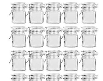 30 PK | 4 oz Square Glass Jars | Leak Proof Rubber Gasket & Hinged Lid