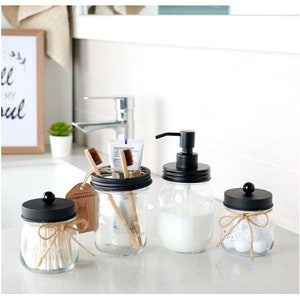 4 Pcs Mason Jar Bathroom Accessories Set Rustic Black image 3