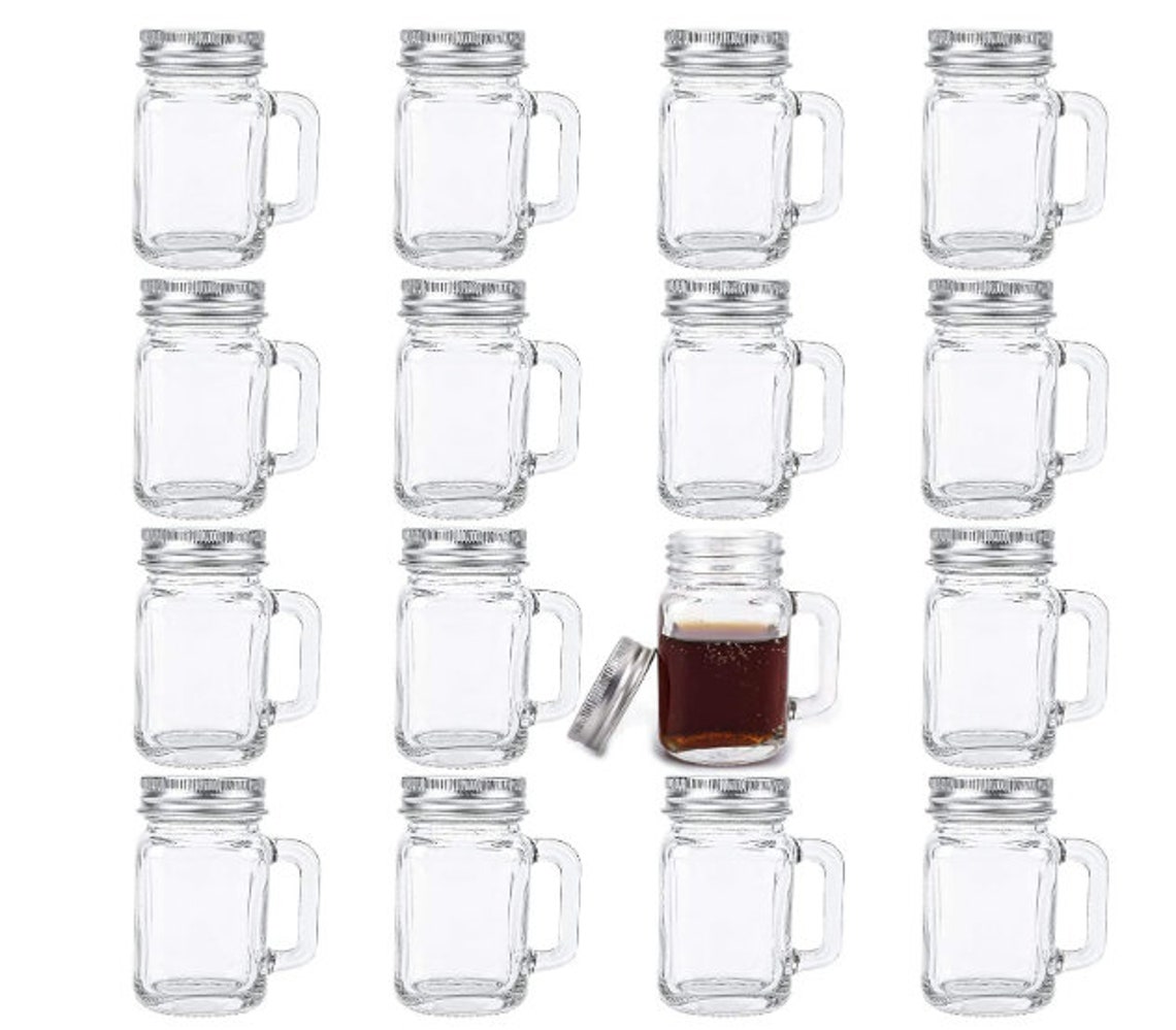 16 PACK 2oz Mini Mason Jars W/handle Metal Screw on Lids Etsy