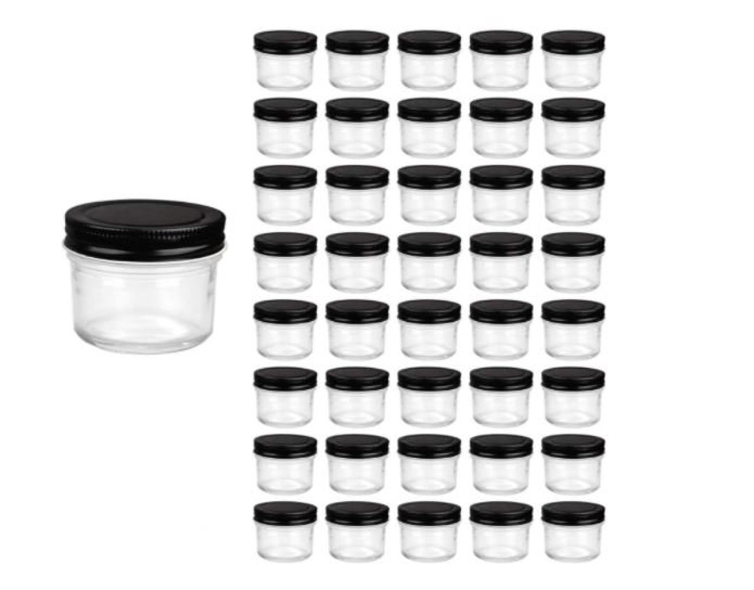 40PK 4 Oz Glass Mason Jars Black Metal Lids in One Piece Etsy