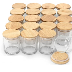 15PK | 7 oz Candle Jar w/Bamboo Lids | Clear Glass Candle Jars