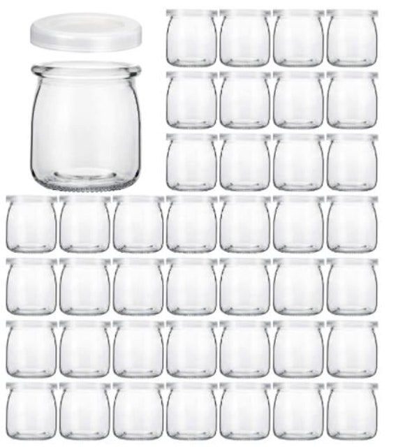 40 PK 6 Oz Glass Yogurt Jars Clear Plastic Lids 