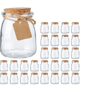 40 PK | 7oz Mini Yogurt Jars | Glass Favor Jars with Cork Lids, Jute Twine, and Kraft Tags