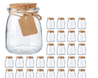 40 PK | 7oz Mini Yogurt Jars | Glass Favor Jars with Cork Lids, Jute Twine, and Kraft Tags