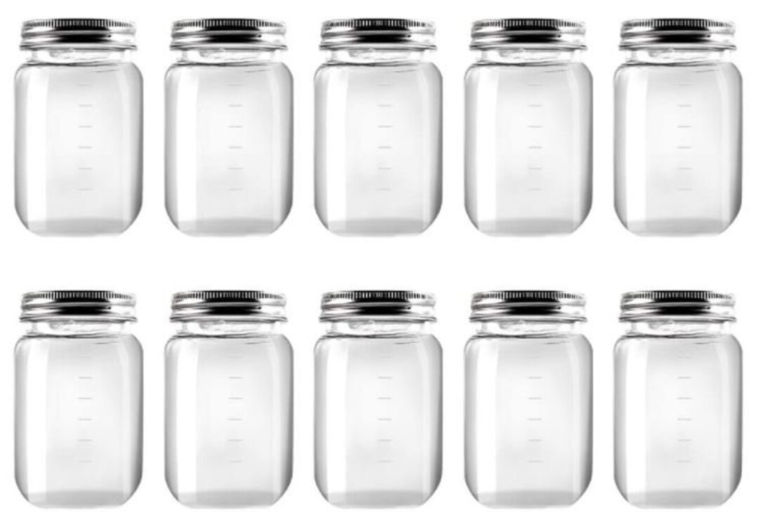 10PK 16 Oz. Plastic Mason Jars Metal Screwon Lids Etsy