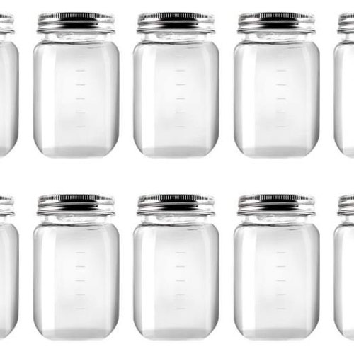 10PK 16 Oz. Plastic Mason Jars Metal Screwon Lids Etsy