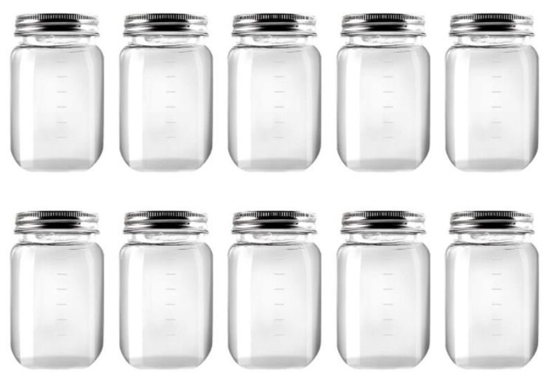 10PK 16 Oz. Plastic Mason Jars Metal Screwon Lids Etsy