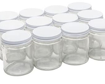 12PK | 9 Ounce Straight Sided Glass Jars| White Metal Lids