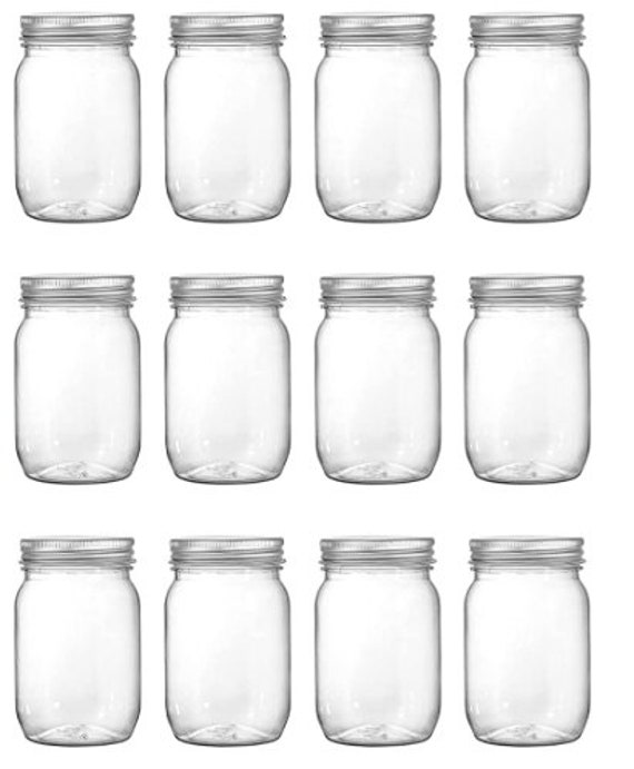 2oz Plastic Wide-Mouth Jars - Clear Plastic w/ Black Lids - 12 Count