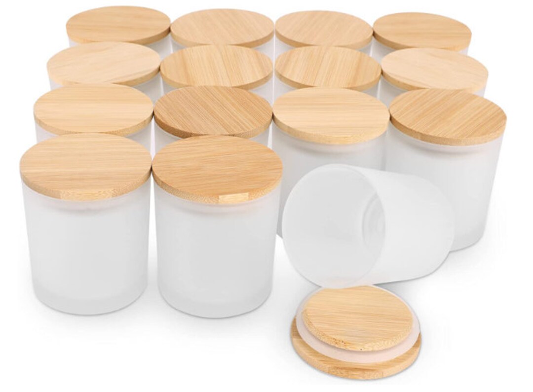 10 oz Glossy pink Candle jars w/Bamboo lids - Set of 12 pcs