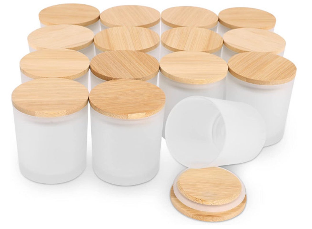 12PK 10 Oz Frosted Candle Jars W/bamboo Lids glass Jars Etsy