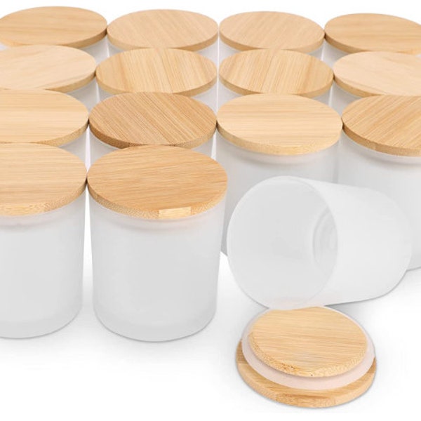 12PK | 10 oz Frosted Candle Jars w/Bamboo lids |Glass Jars