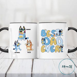 Personalised Bluey Character Mug – Custom Name Cartoon Cup for Kids or Dad – Cute Gift for Bluey Fans, Birthday or Father’s Day